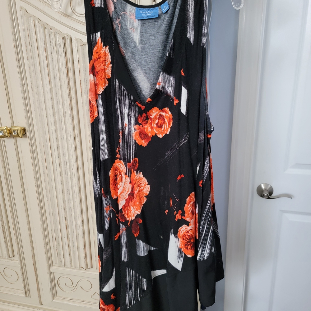 Black Floral V-Neck Dress with Orange Roses
